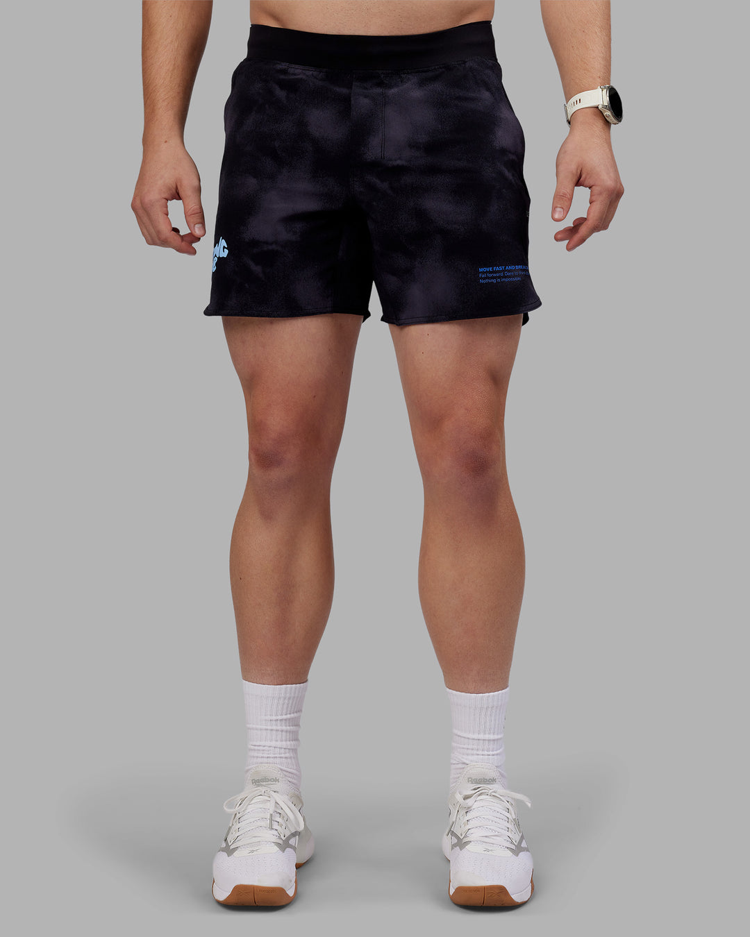 Man wearing Lift 6&quot; Short - Black Washed-Blue | Model:Tom | Size:L