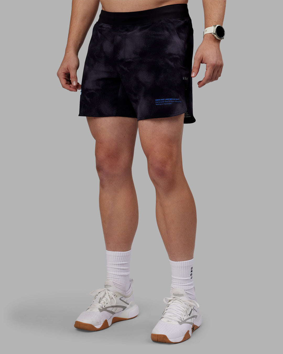Man wearing Lift 6&quot; Short - Black Washed-Blue | Model:Tom | Size:L