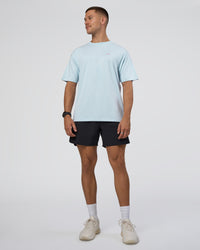 Man wearing Lifting FLXCotton Oversized Tee - Blue Aura-Ultra Pink | Model:Nikola | Size:L