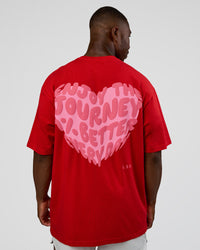 Man wearing Love the Journey FLXCotton Oversized Tee - Flame-Candy Pink | Model:Sam | Size:L