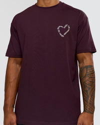 Man wearing Love The Process FLXCotton Oversize Tee - Midnight Plum-White | Model:Xav | Size:L