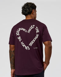 Man wearing Love The Process FLXCotton Oversize Tee - Midnight Plum-White | Model:Xav | Size:L