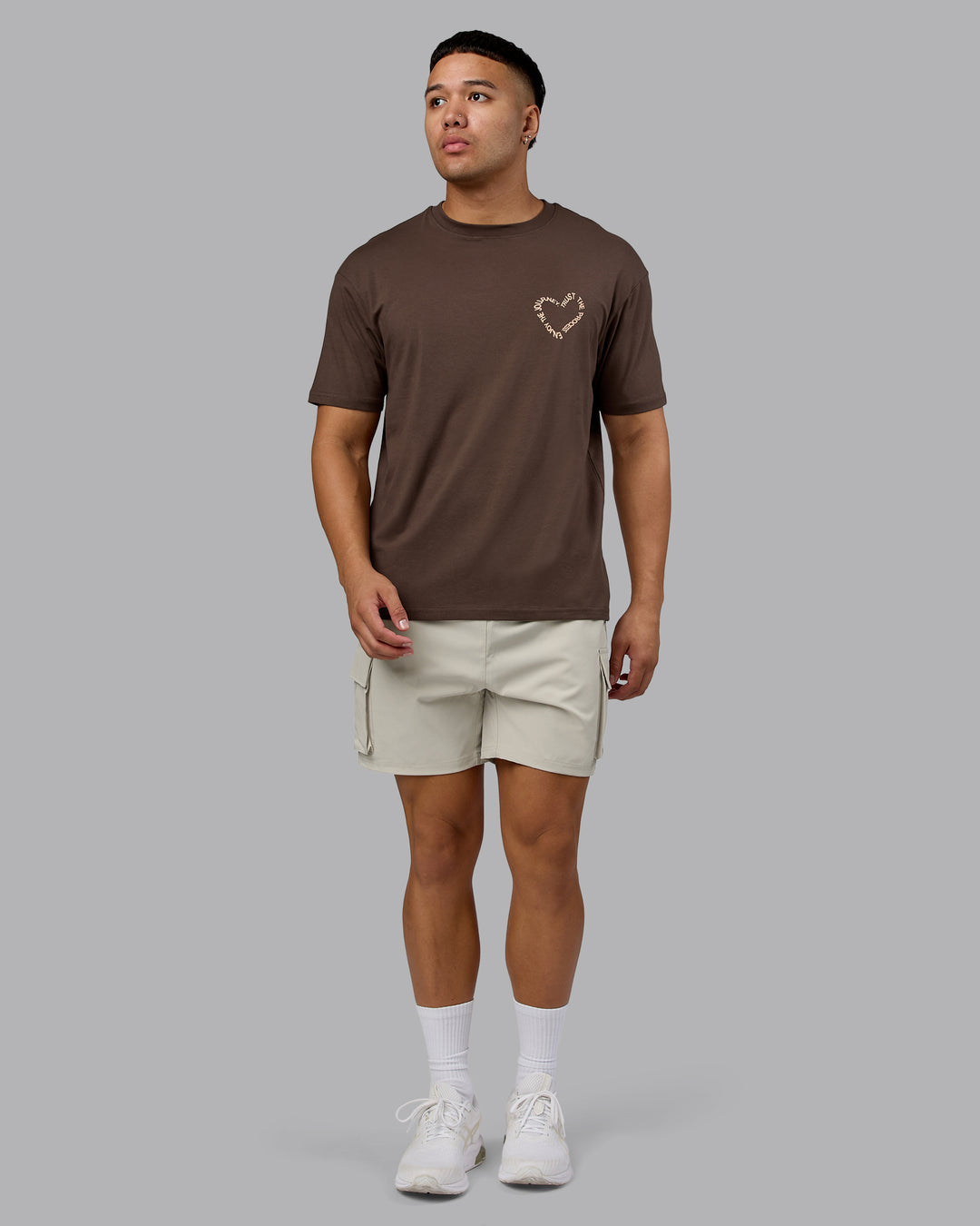 Man wearing Love The Process FLXCotton Oversize Tee - Chocolate Martini-Warm Smoke | Model:Kaelyb | Size:L
