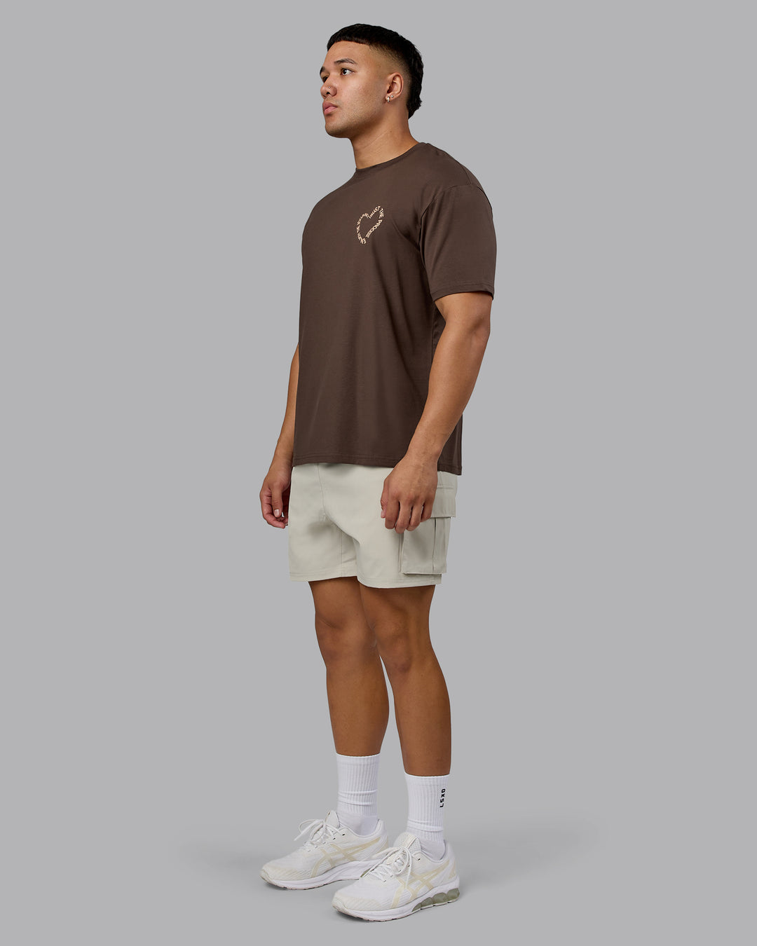 Man wearing Love The Process FLXCotton Oversize Tee - Chocolate Martini-Warm Smoke | Model:Kaelyb | Size:L
