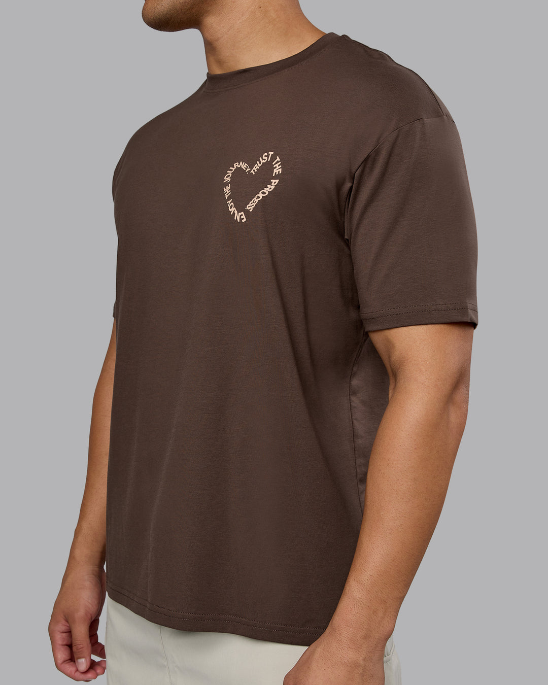 Man wearing Love The Process FLXCotton Oversize Tee - Chocolate Martini-Warm Smoke | Model:Kaelyb | Size:L