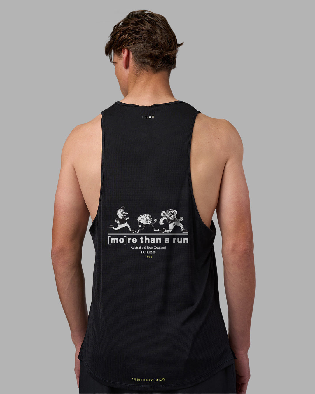 Man wearing MTAR Mens Pace Running Tank - Black | Model:Brandon | Size:L