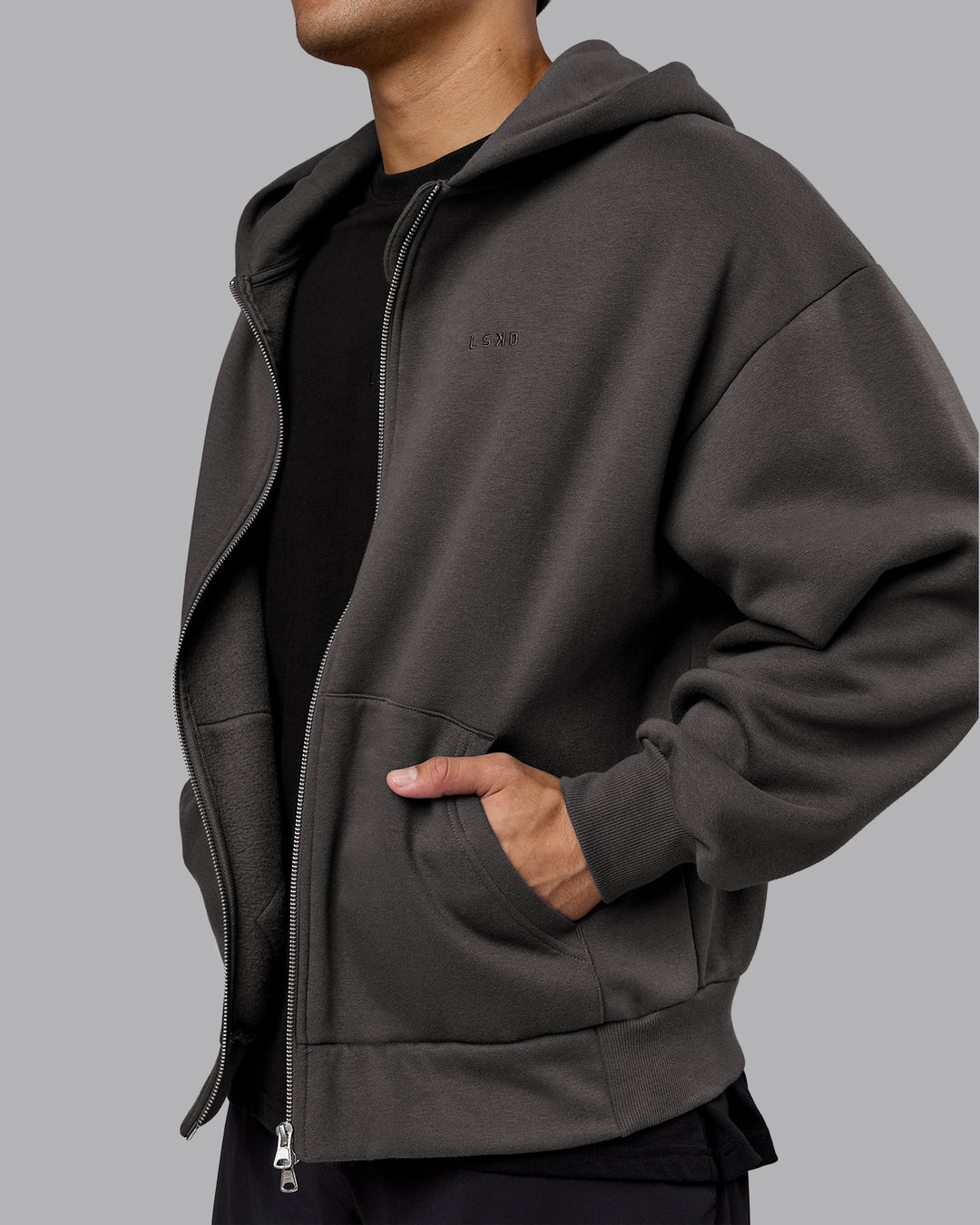 Heavyweight Zip Oversized Zip Up Hoodie Herren Dark Grey Long