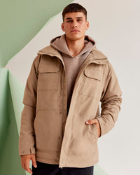 Man wearing Marshall 2.0 Jacket - Greige | Model:Jackson | Size:L