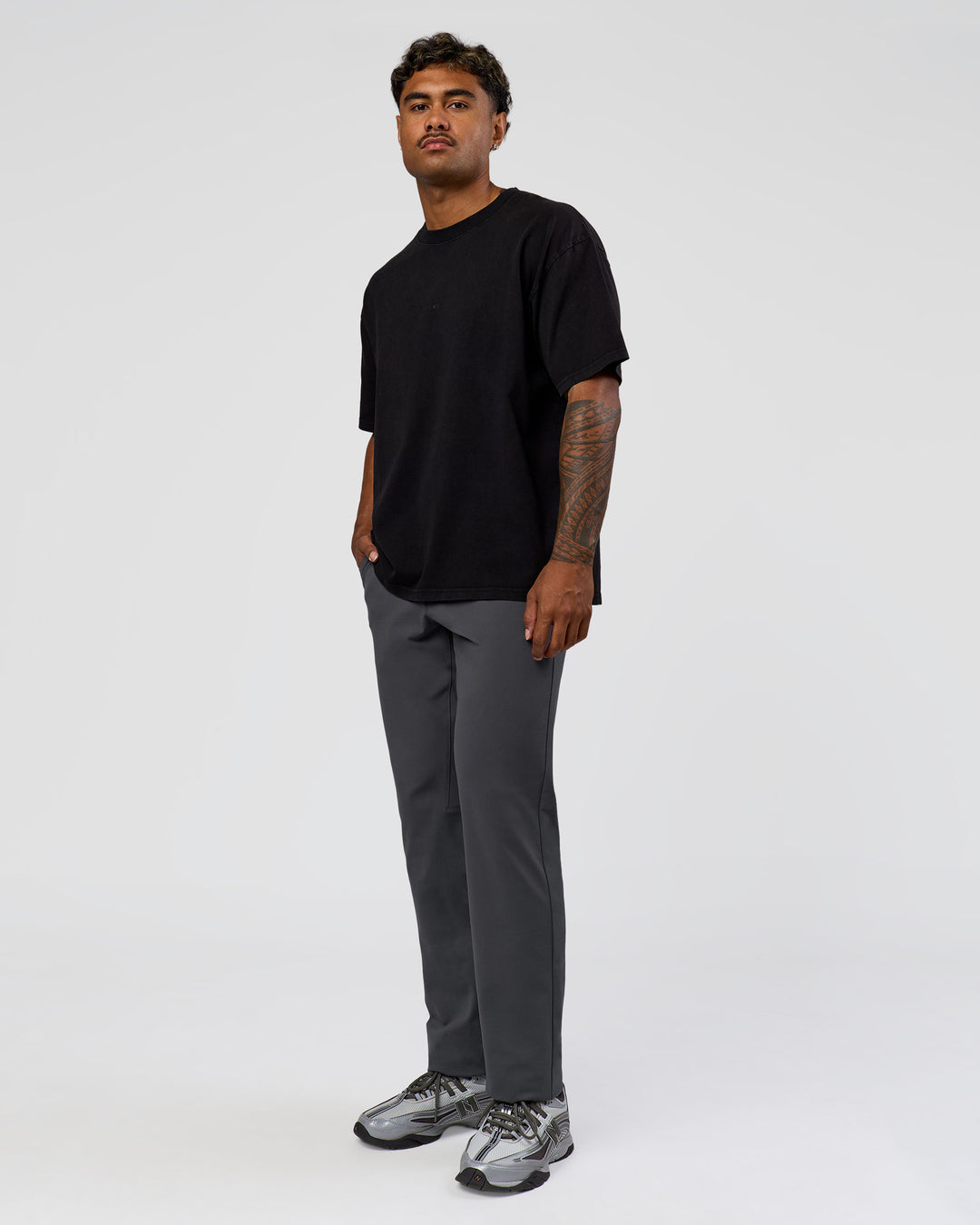 Man wearing Memory in Motion Heavyweight Oversized Tee - Black Washed | Model:Xav | Size:L