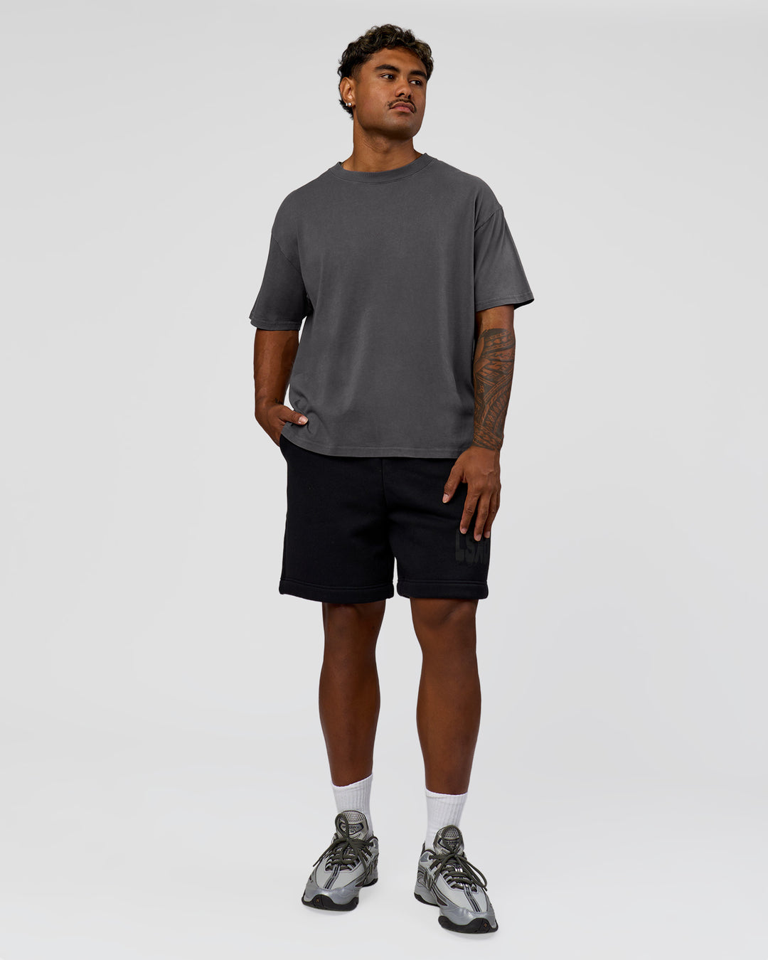 Man wearing Memory in Motion Heavyweight Oversized Tee - Dark Storm Washed | Model:Xav | Size:L