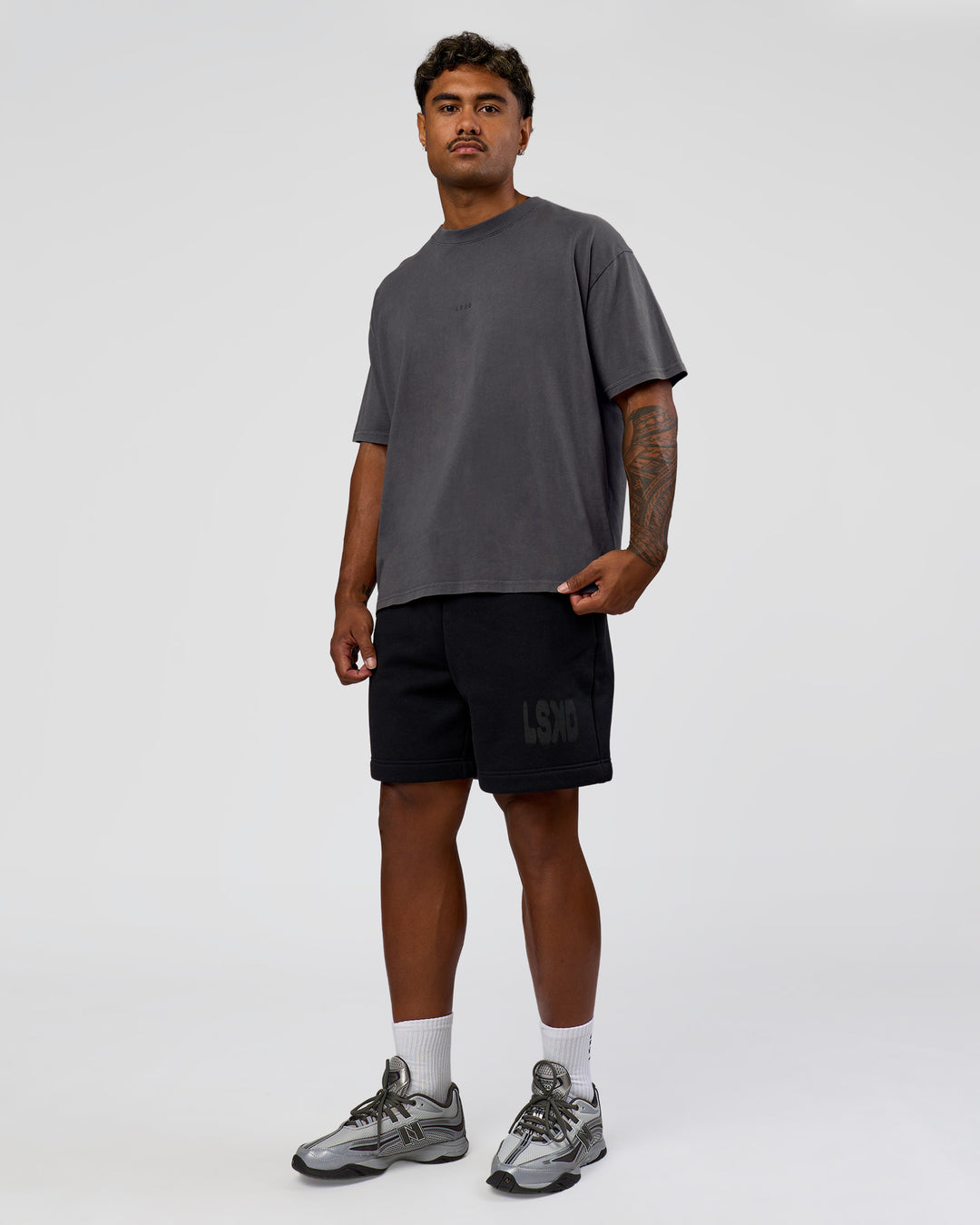 Man wearing Memory in Motion Heavyweight Oversized Tee - Dark Storm Washed | Model:Xav | Size:L