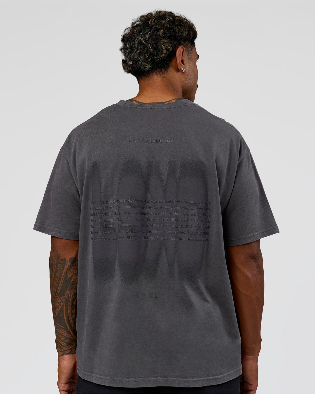 Man wearing Memory in Motion Heavyweight Oversized Tee - Dark Storm Washed | Model:Xav | Size:L