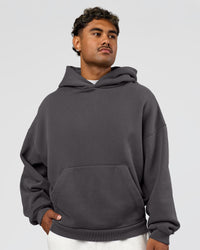 Man wearing Memory In Motion Ultra Heavyweight Washed Hoodie - Dark Storm Washed | Model:Xav | Size:L