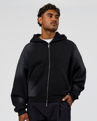 Man wearing Memory in Motion Ultra Heavyweight Zip Thru Hoodie - Black Washed | Model:Xav | Size:L | Thumbnail Index: 5