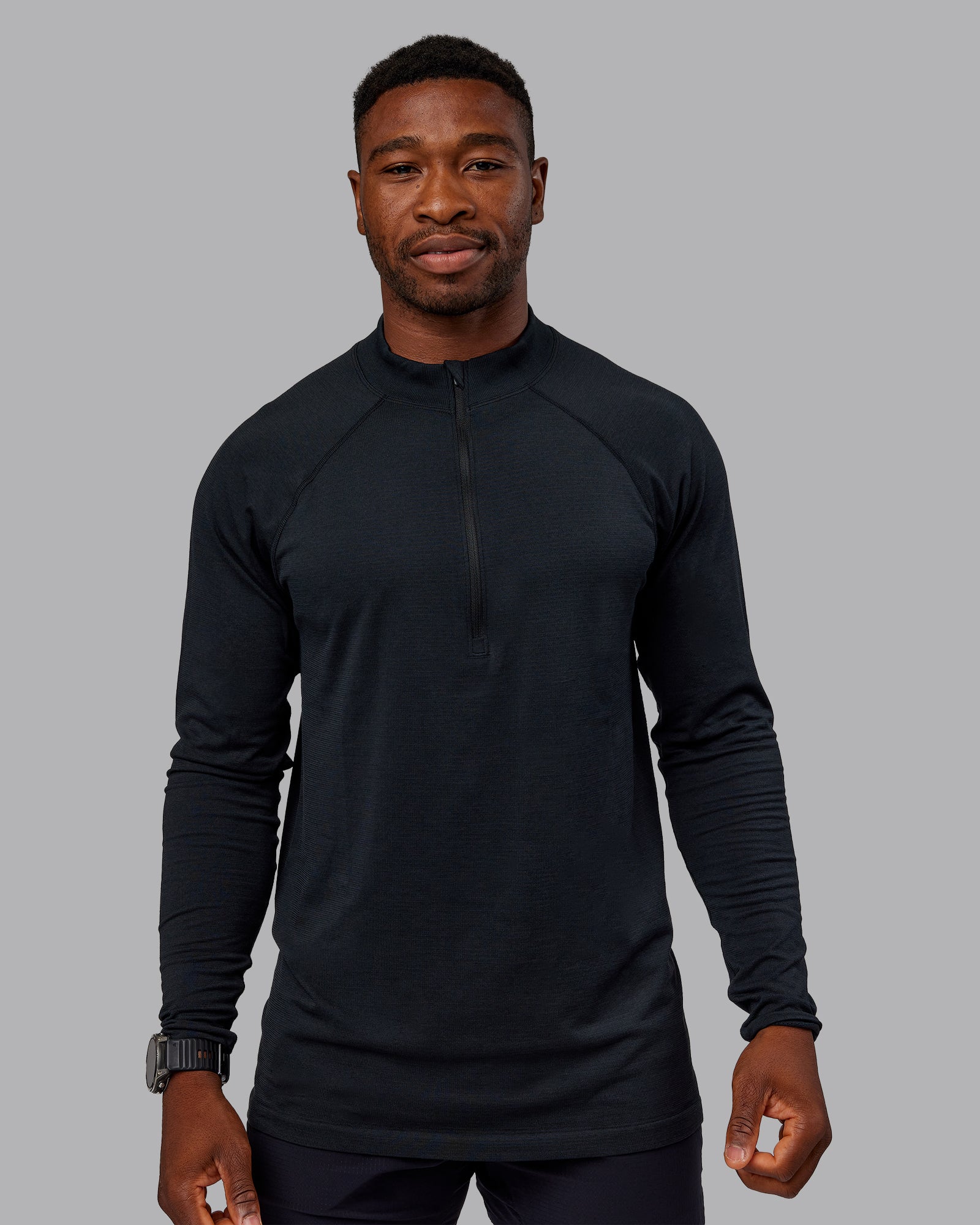 Mens AeroFLX+ Seamless Half Zip Long Sleeve Tee - Black/Black | LSKD