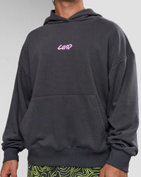 Man wearing Miami Vibe Oversized Hoodie - Dark Storm-Marshmallow | Model:Adam | Size:L