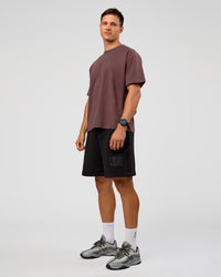 Man wearing Offset Heavyweight Unisex Oversized Tee - Cocoa Powder-Cocoa Powder | Model:Liam | Size:L | Thumbnail Index: 9