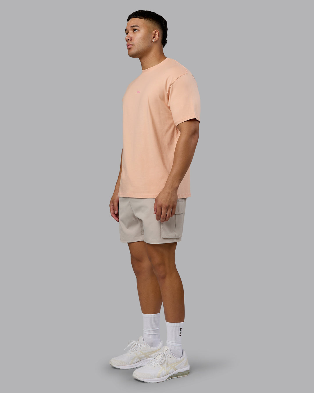 Man wearing On Repeat FLXCotton Oversized Tee - Cameo Rose-Candy Pink | Model:Kaelyb | Size:L