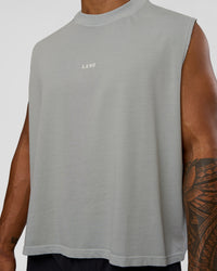 Man wearing Oversized Heavyweight Boxed Tank - Light Grey Marl | Model:Xav | Size:L