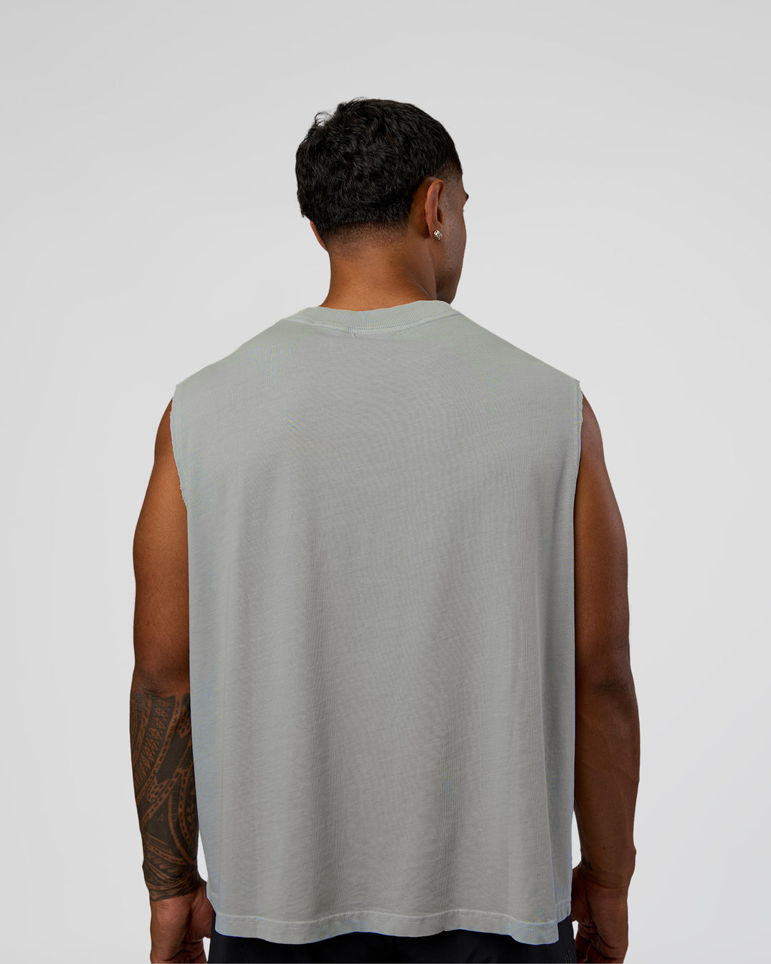 Man wearing Oversized Heavyweight Boxed Tank - Light Grey Marl | Model:Xav | Size:L