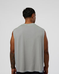 Man wearing Oversized Heavyweight Boxed Tank - Light Grey Marl | Model:Xav | Size:L