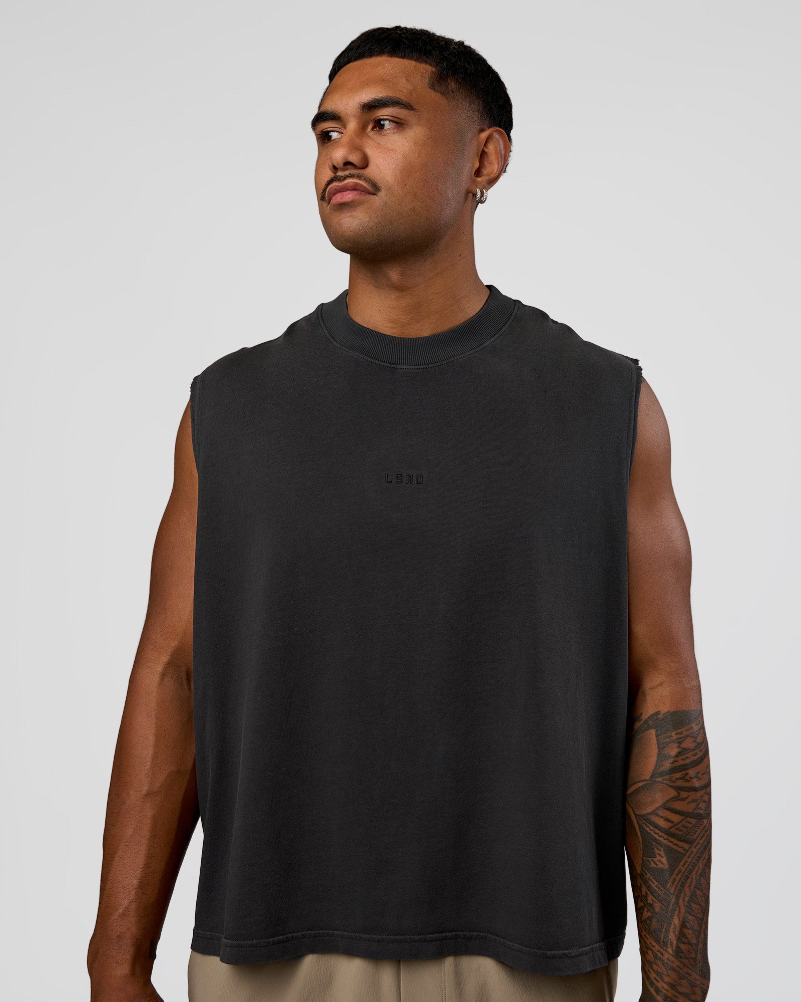 Oversized Heavyweight Boxed Tank - Washed Black | LSKD