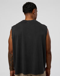 Man wearing Oversized Heavyweight Boxed Tank - Washed Black | Model:Xav | Size:L