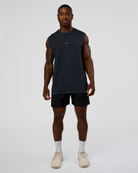 Man wearing Power Muscle Tank - Pirate Black Washed | Model:Sam | Size:L