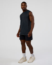 Man wearing Power Muscle Tank - Pirate Black Washed | Model:Sam | Size:L
