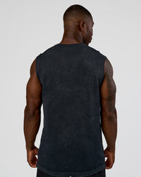 Man wearing Power Muscle Tank - Pirate Black Washed | Model:Sam | Size:L