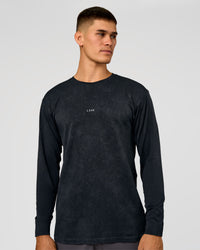 Man wearing Power Oversized Long Sleeve Tee - Black Washed | Model:Jackson | Size:L