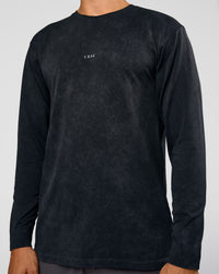 Man wearing Power Oversized Long Sleeve Tee - Black Washed | Model:Jackson | Size:L