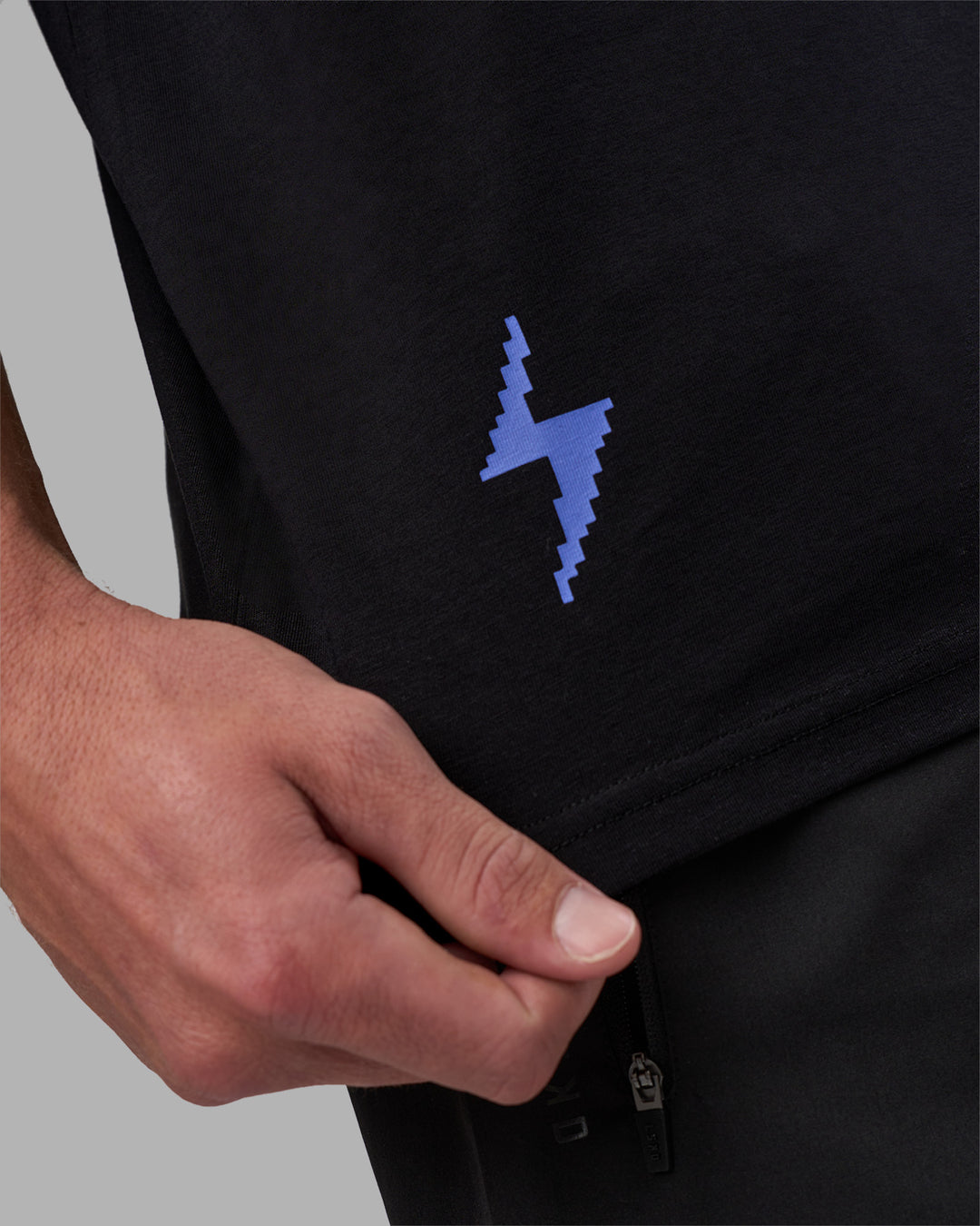 Man wearing Pressure is a Privilege FLXCotton Oversized Tee - Black-Power Cobalt | Model:Brandon | Size:L