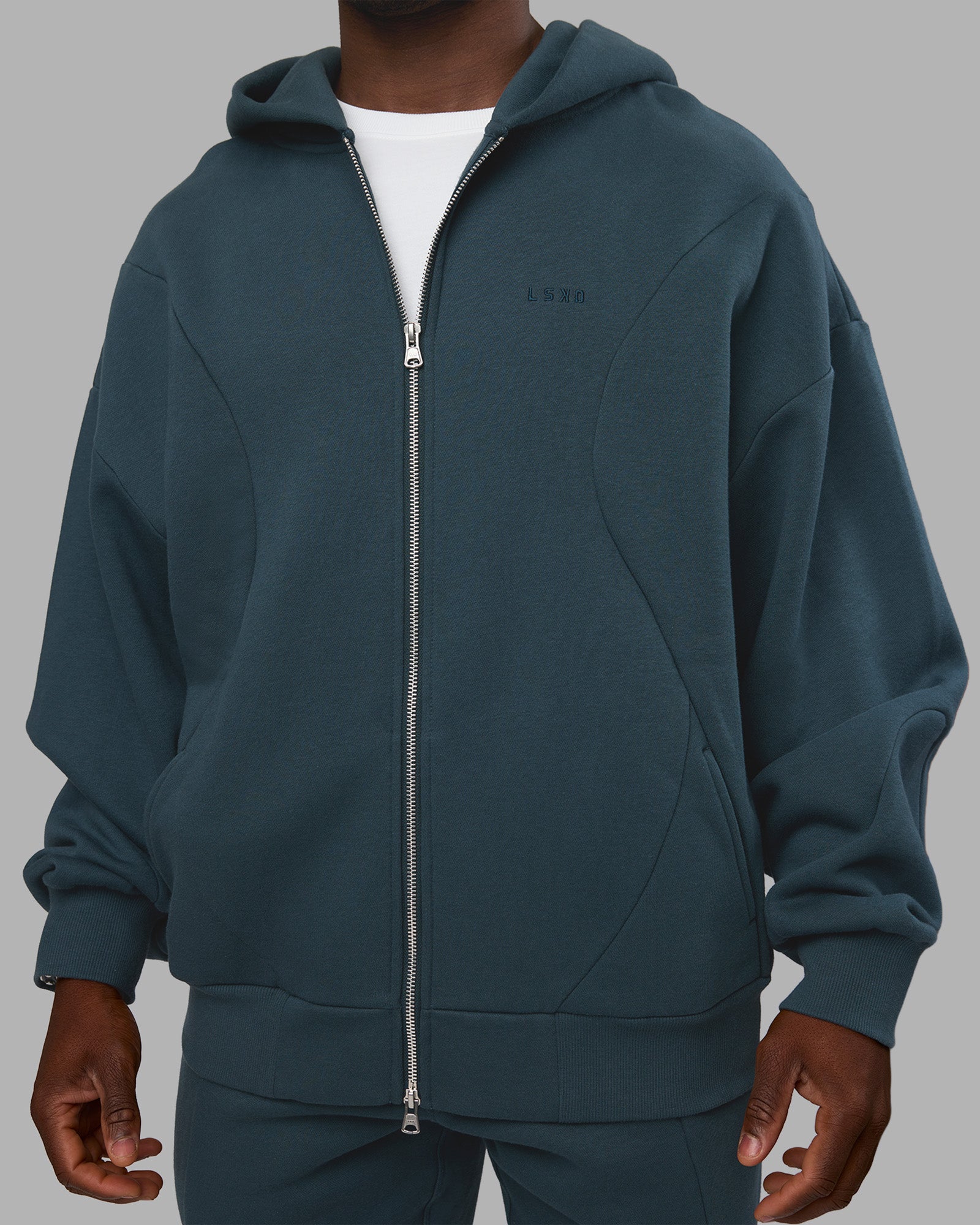 Stream Oversized Panel Zip Hoodie - Deep Sea | LSKD