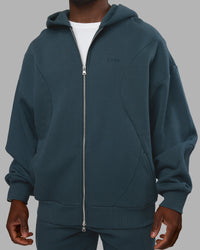 Man wearing Stream Oversized Panel Zip Hoodie - Deep Sea | Model:Sam | Size:L