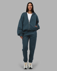 Woman wearing Stream Oversized Panel Zip Hoodie - Deep Sea | Model:Rhiley | Size:L