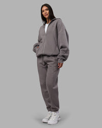 Woman wearing Stream Oversized Panel Zip Hoodie - Storm Front | Model:Rhiley | Size:L