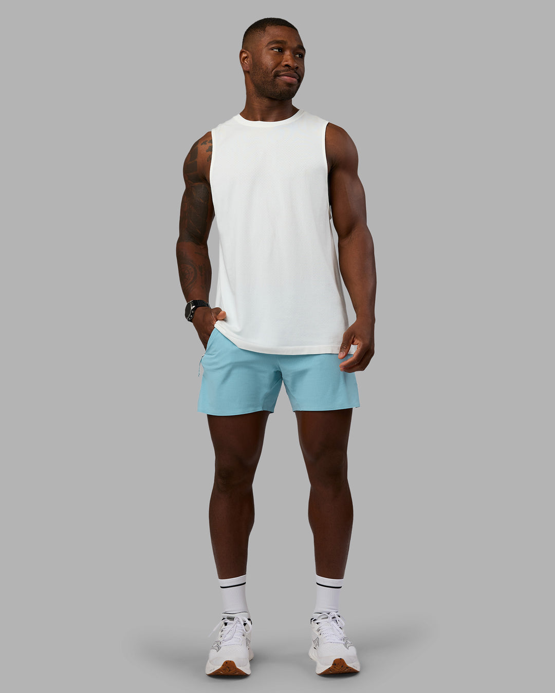 Man wearing UltraAir 5&quot; Lined Performance Short - Retro Blue | Model:Sam | Size:L