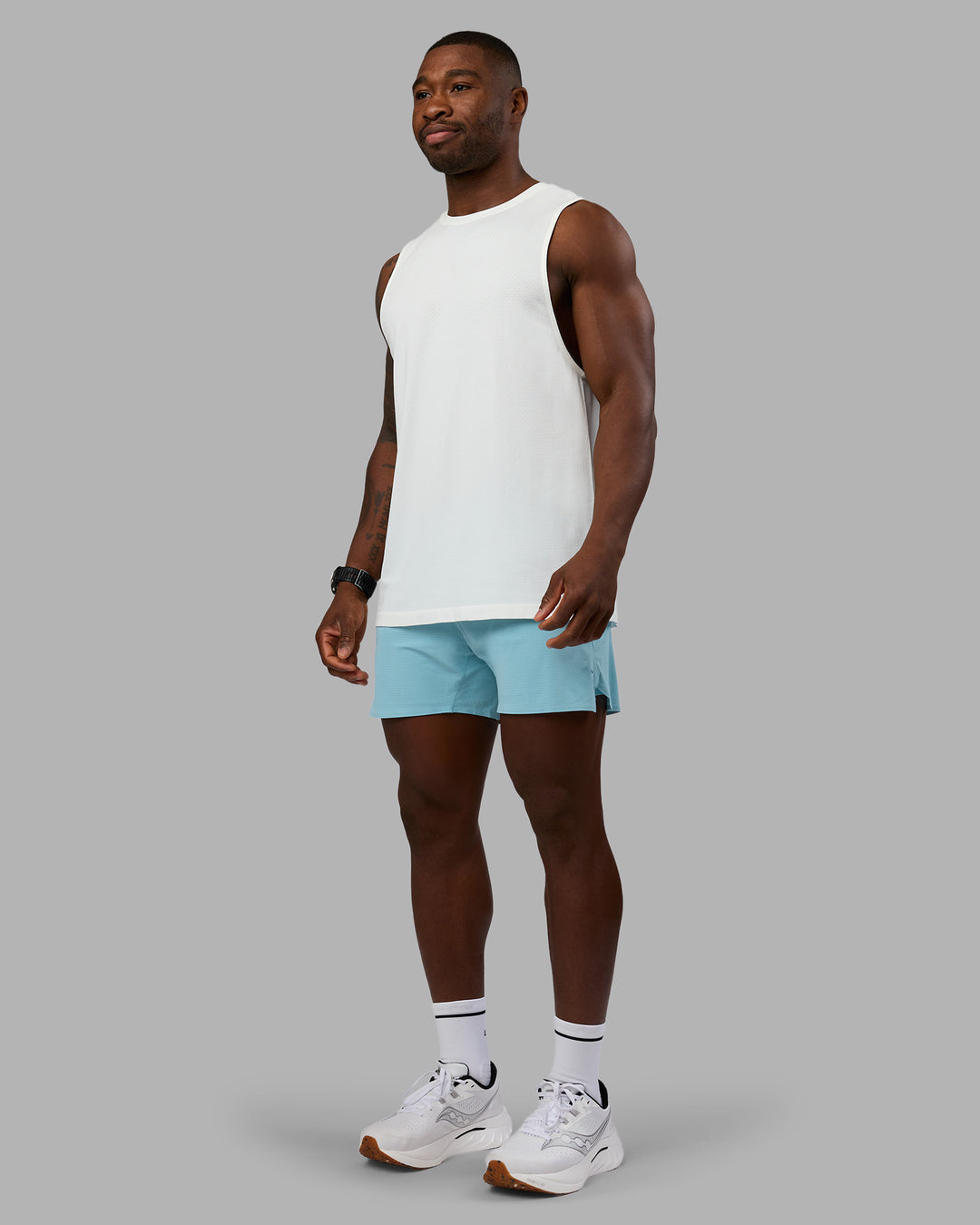 Man wearing UltraAir 5&quot; Lined Performance Short - Retro Blue | Model:Sam | Size:L