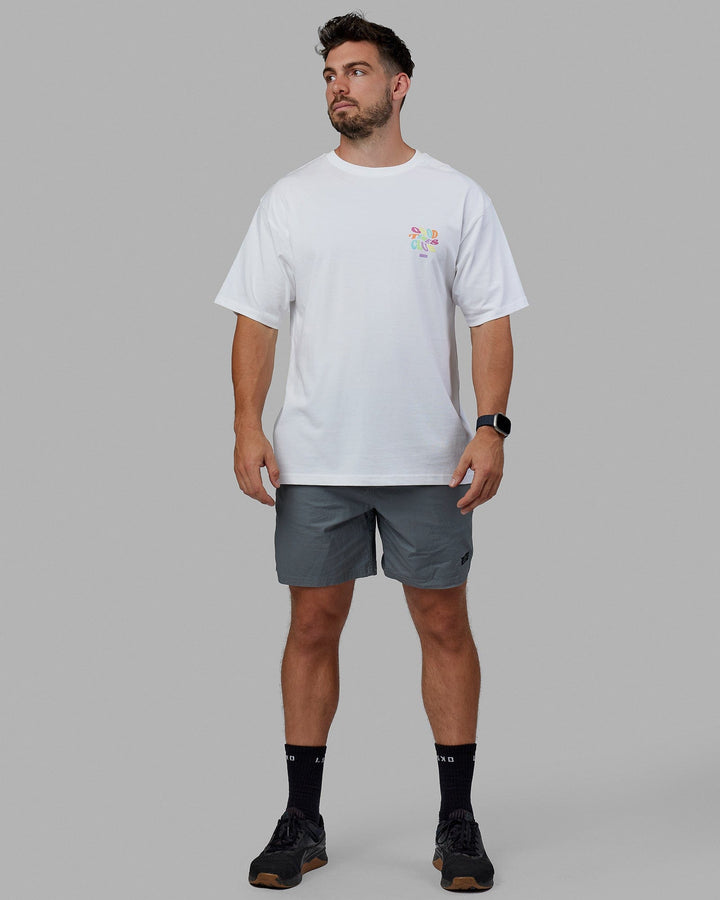 Man wearing Unisex Good Times Heavyweight Tee Oversize - White-Multi