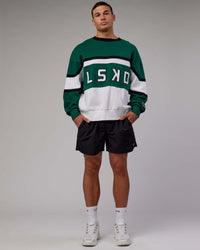 Man wearing Unisex PrimeTime Sweater Oversize - Malachite-White