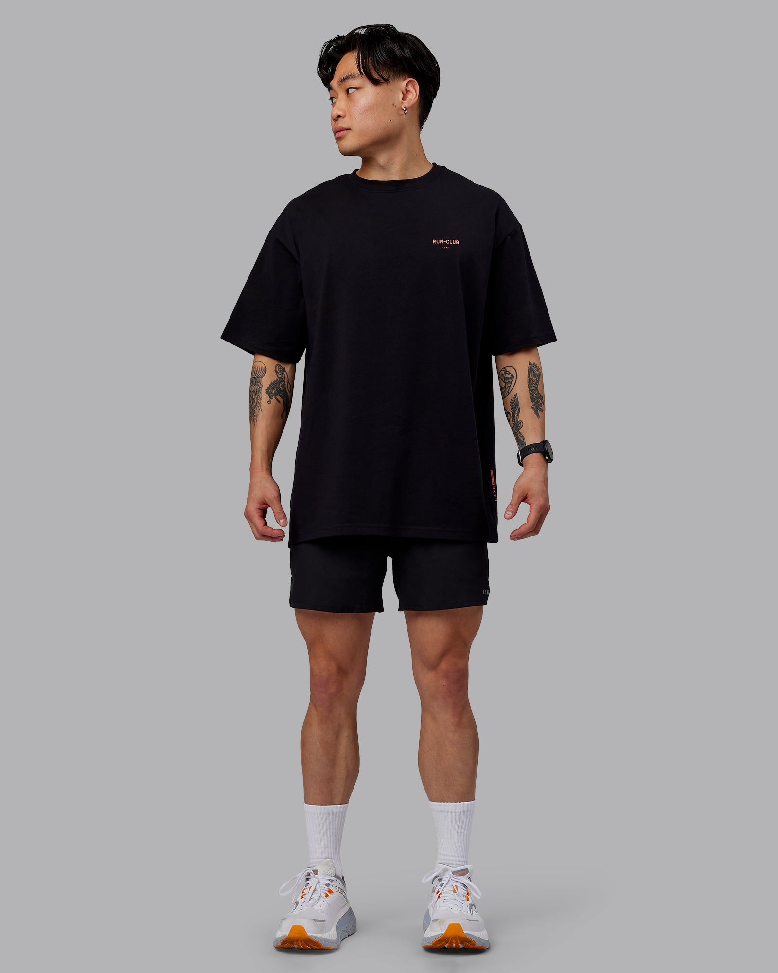 Unisex RUN CLUB FLXCotton Tee Oversize - Black-Cayenne | LSKD Unisex RUN CLUB FLXCotton Tee Oversize - Black-Cayenne | LSKD