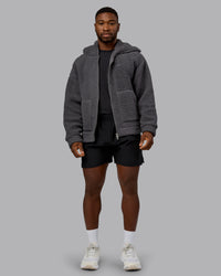 Man wearing Sherpa Oversized Jacket - Dark Storm | Model:Sam | Size:L