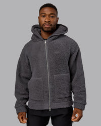 Man wearing Sherpa Oversized Jacket - Dark Storm | Model:Sam | Size:L