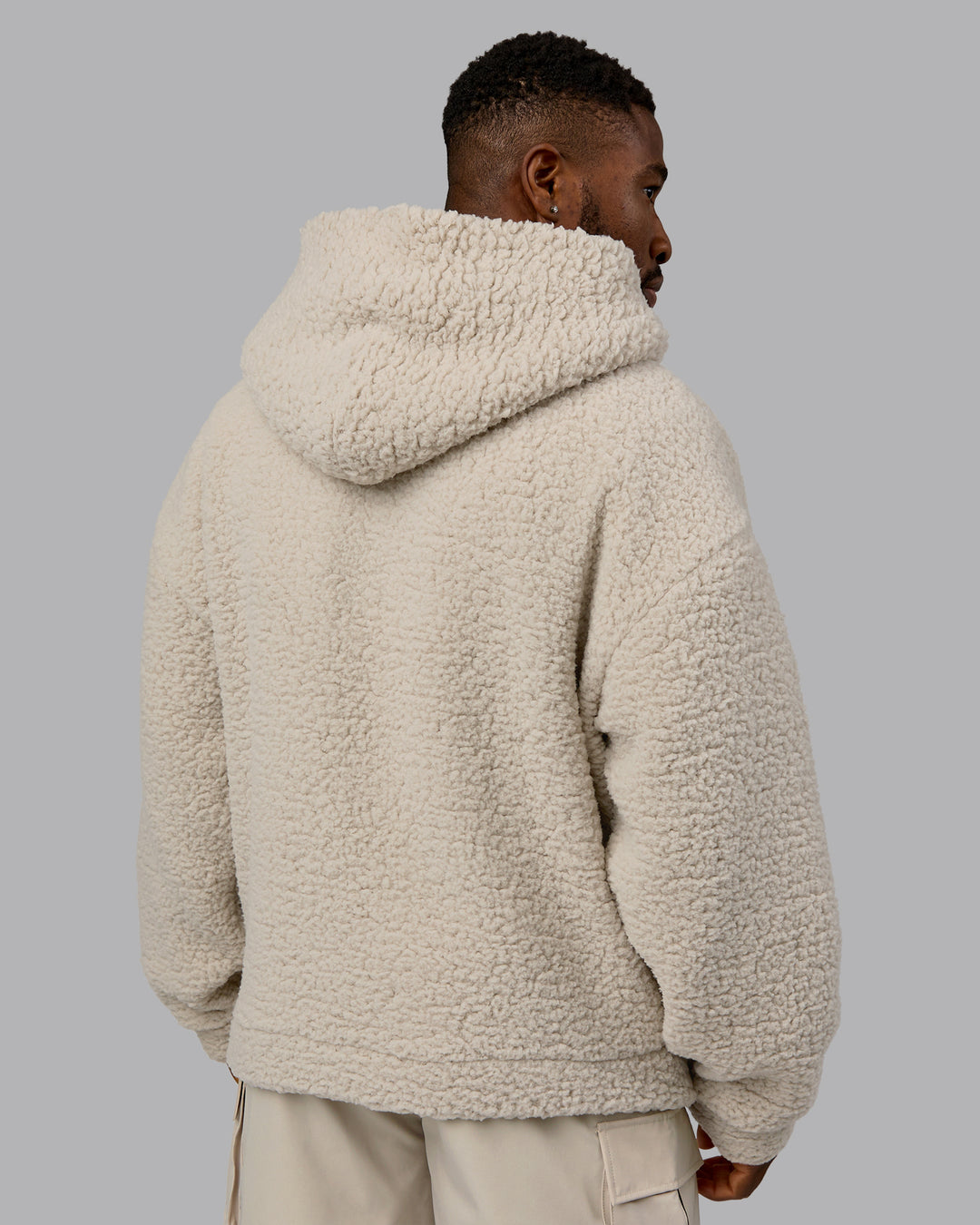 Man wearing Sherpa Oversized Jacket - Shale Beige | Model:Sam | Size:L
