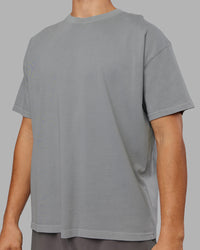 Man wearing Pressure Washed Heavyweight Oversize Tee - Grey-Bubblegum | Model:Jackson | Size:L