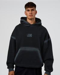 Man wearing Urban Blur Unisex Oversized Hoodie - Black-Dark Storm | Model:Jackson | Size:L