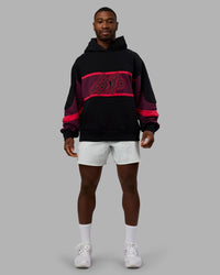 Man wearing Vibe Oversized Unisex Hoodie - Black-Cherry Lacquer | Model:Sam | Size:L | Thumbnail Index: 6