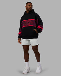 Man wearing Vibe Oversized Unisex Hoodie - Black-Cherry Lacquer | Model:Sam | Size:L | Thumbnail Index: 5