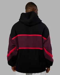 Man wearing Vibe Oversized Unisex Hoodie - Black-Cherry Lacquer | Model:Sam | Size:L | Thumbnail Index: 3